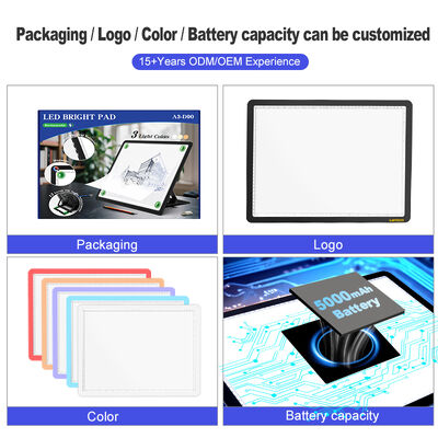 4000mA Battery Capacity LED Light Drawing Board with 9 Adjustable Angles and 6 Brightness Levels CE FCC ROHS Certified