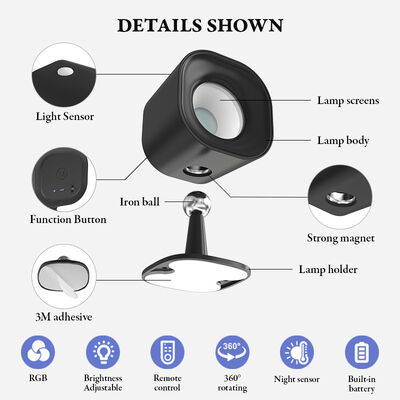 81 71 128mm Portable RGB Sensor LED Wall Light Remote Control Multi Effects Indoor Christmas Party Black White