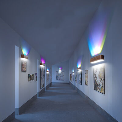 ABS PC Wall Lamps Gold RGB Dimmable LED Rechargeable E26 Base Wireless Battery Operated Remote Control Set 2 Living Room