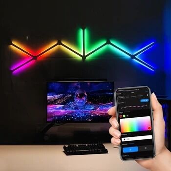 RGB mixed White Light Wall LED Lamp Smart Panel Gaming Lighting Sound Rhythm LED Strip Light Decorative Room Lighting