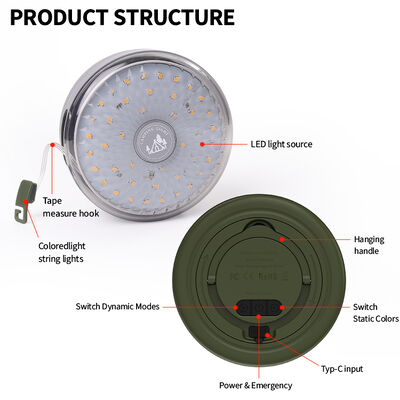 4000mAh Battery Capacity Rechargeable Solar LED String Light RGB Modes Waterproof IP67 5W 10H Outdoor Camping Garden Light