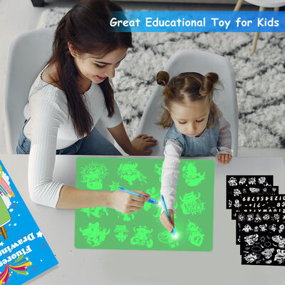 PVC Plastic Multi Functional Memory Magic Fluorescent Doodle Board Kids Educational Writing Tablet Board DIY Painting Packaged