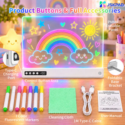 Factory Direct Hot Selling Erasable Acrylic Panel 18 RGB Light Effects Rechargeable 1500mAh LED Drawing Board