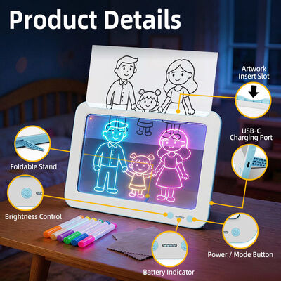 Factory Direct Square Home Use Adjustable Brightness LED Drawing Board with Acrylic Panel Middle Size