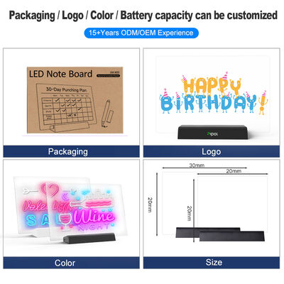 Factory Direct 20x30cm Festive LED Light-Up Warm White Touch Control Dry Erase Board Customizable Mini Office Tool for Home Use
