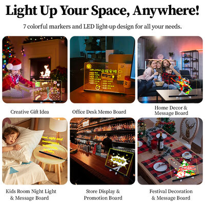 Hot Sales LED Luminous 3D Acrylic 7 Color Message Board With Dry Erase Board for Led Night Light Room Decor