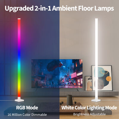 RGB Dimmable Smart Standing LED Floor Lamps Modern Decorative USB-Powered Corner Lighting White Shade with Music Sync Features