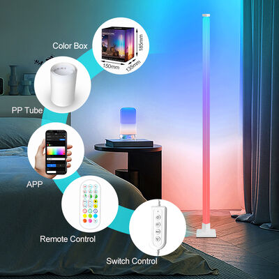 RGB Dimmable Smart Standing LED Floor Lamps Modern Decorative USB-Powered Corner Lighting White Shade with Music Sync Features
