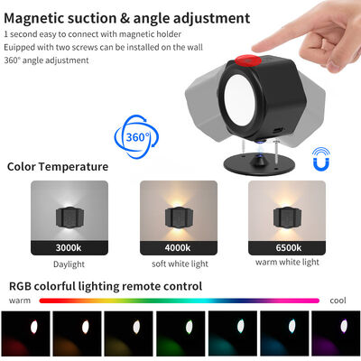 JSK Remote Control Indoor Wall Light Battery Powered Wireless Night Light Smart 360 Magnetic Ball RGB Decor Wall Lamp for Home