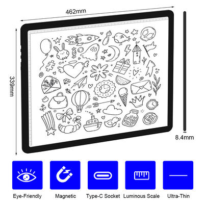 Eyesight Protected 6 Level Brightness Dimmable Rechargeable Copying Box Led Tracing Light Pad With Luminous Scale
