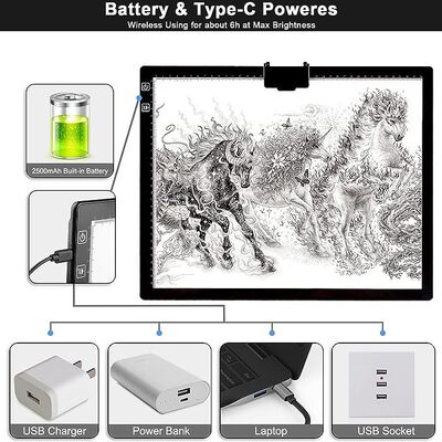 Wireless Battery Powered Light Box 3 Colors Stepless Dimmable and 6 Levels of Brightness Light Board for Art Sketch