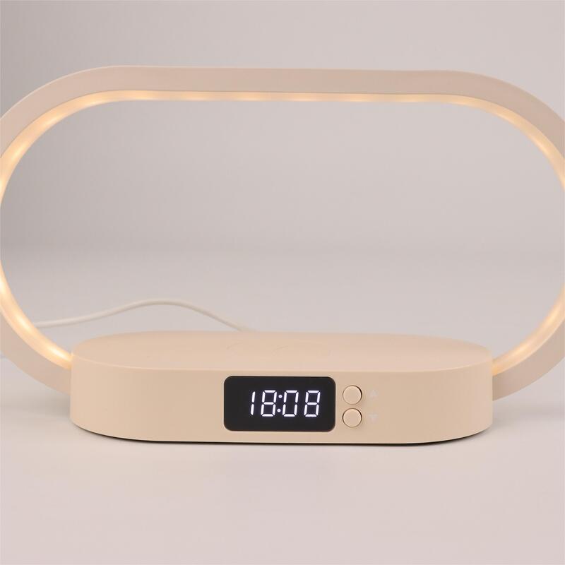 Manual Button Modern Home Decor LED Lamp Touch Control Time Display 3 Colors Stepless Dimming ABS Aluminum Wireless Charging 10W