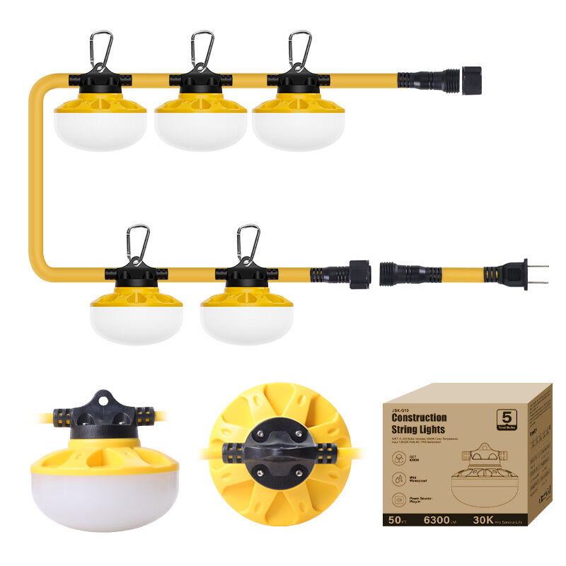 Yellow Wire Finish Outdoor Construction String Lights Plastic Lamp Body 5 Bulbs Hooks Linkable Safetyjust Site Lighting