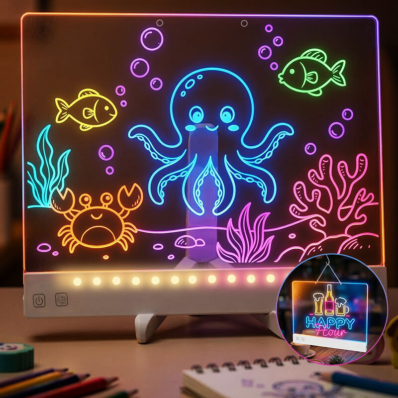 LED Message Board Home Use Touch Control Modern Design 7 Color LED Light 8-13 Hours Battery Life Hanging Holes External Stand