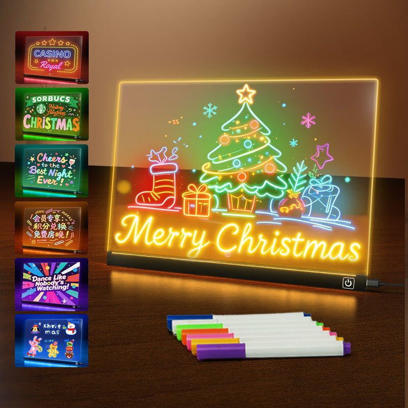 Hot Sales LED Luminous 3D Acrylic 7 Color Message Board With Dry Erase Board for Led Night Light Room Decor