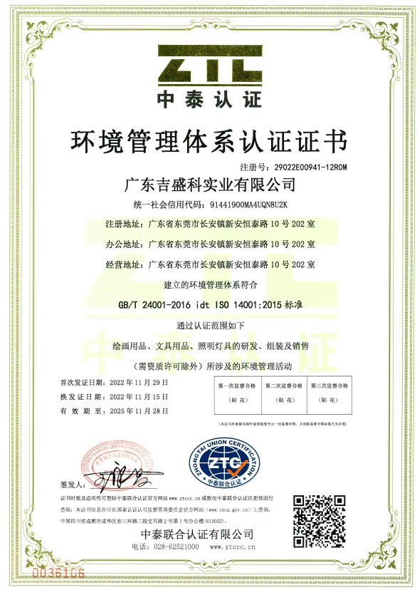 China Guangdong Jishengke Industrial Co., Ltd. Zertifizierungen